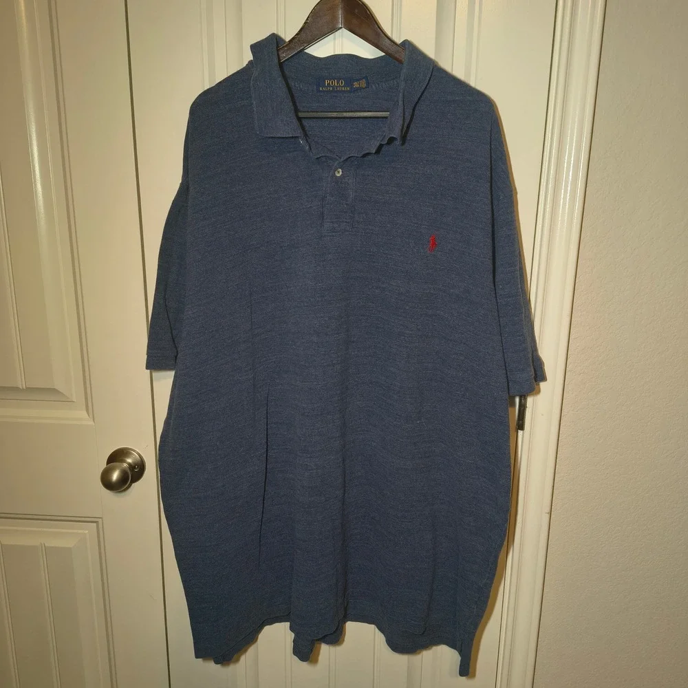 Polo Ralph Lauren Mens 4XLT Heather Blue Short Sleeve Pony Logo Polo Shirt